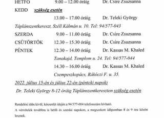 Orvosi rendelés változása 2022.07.01-től